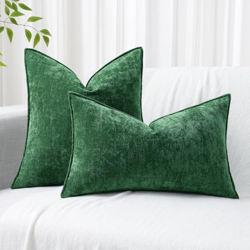 decorUhome Chenille Green Velvet Throw Pillow Covers 24x24 Set of 2 - Image 5
