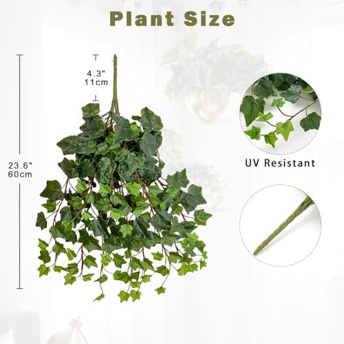 Hollyone 2pcs Artificial Hanging Plants 24" Fake Ivy Vine Faux Ivy Leaves Hanging Plant Greenery for Wall House Room Patio Indoor Outdoor Home Shelf Office Wedding Decor, UV Resistant - Image 2