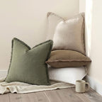 decorUhome Linen Fringe Olive Green Throw Pillow Covers 20x20 Set of 2 - Image 5