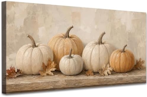 WAXWHELK Pumpkin Fall Canvas Wall Art Beige Neutral Autumn Painting Pictures Rustic Farmhouse Thanksgiving Home Decor Artwork for Living Room Bedroom (20"x40") by Unknown