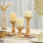 Wood Pillar Candle Holder: Rustic Light Brown Candle Stand - Image 3