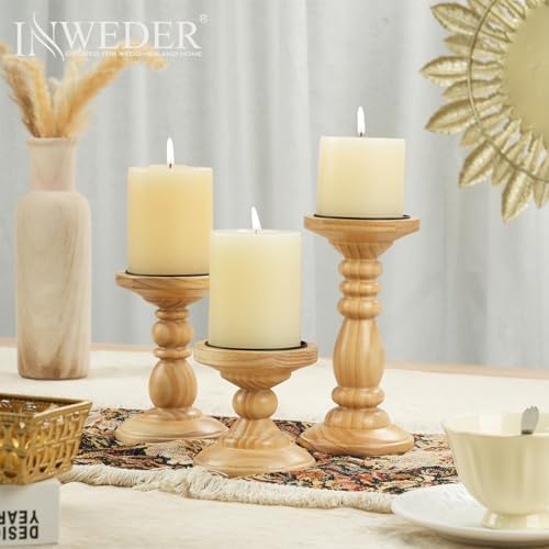 Wood Pillar Candle Holder: Rustic Light Brown Candle Stand - Image 3