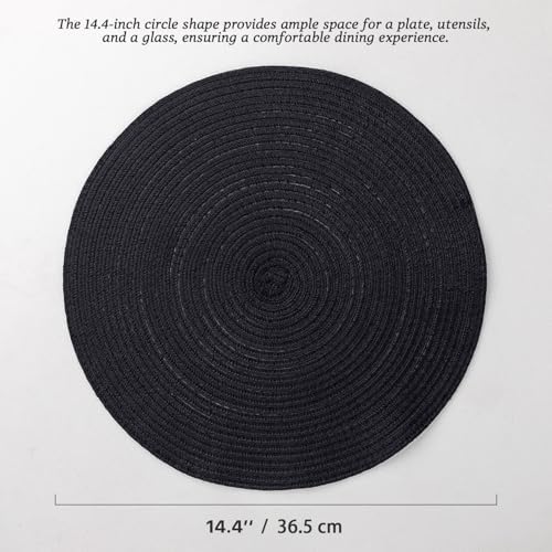 BARoyal Round Placemats Set of 12 Woven Placemats Washable Braided Table Mats for Dining Table Heat Resistant Non-Slip Circle Place Mats(Black) - Image 6