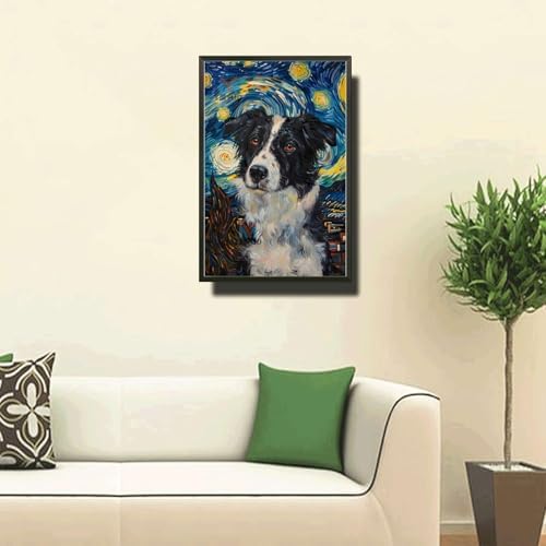 Metal Sign Vintage Tin Sign Border Collie Starry Night Collie Intelligent Collie in Night for Home Farm and Seasonal Displays Waterproof Aluminum 8×12 Inches with Metal Frame - Image 2