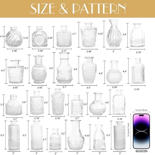 Petal Petite Small Clear Glass Bud Vase Set of 24 for Wedding Centerpieces - Image 2