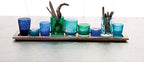 Creative Co-Op 9-Piece Blue and Green Glass Votive Holders on Wood Tray, Multicolor - Image 2
