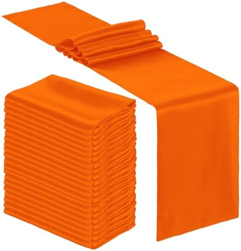 Bencailor 24 Pcs Orange Satin Table Runners Bulk, 12 x 108 Inch by Bencailor