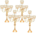Set of 4 Candlesticks 5 Arm Crystal Strap Pendant Gold Table Decor Candelabra, 22.5 inches Elegant Dining Room Centerpieces for Holiday Parties Weddings (4, Gold) by kehail