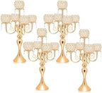 Set of 4 Candlesticks 5 Arm Crystal Strap Pendant Gold Table Decor Candelabra, 22.5 inches Elegant Dining Room Centerpieces for Holiday Parties Weddings (4, Gold) by kehail
