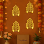 Divyakosh Wall Mounted Tealight Candle Holder (Set of 4) – Gold Iron Jharokha Design Wall Hanging T-Light Holders for Home Decor, Diwali Decoration, Pooja Room, Festive Wall Art - Image 2