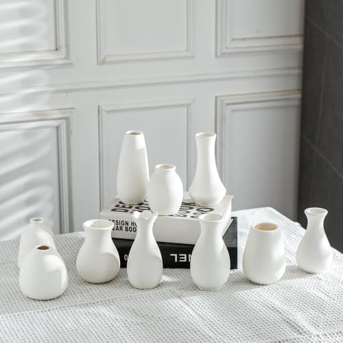 Tanvecle Ceramic Bud Vase Set of 10, White Small Flower Vases for Decor - Image 2