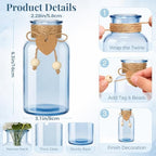 Vintage Glass Flower Vase, 6PCS Farmhouse Blue Mason Jar Vases - Image 2