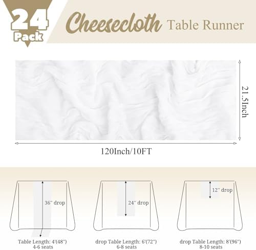24 Pack White Table Runner 10Ft Cheesecloth Table Runner Rustic Gauze Table Runners Romantic Long Sheer Fabric Cheese Cloth Table Runners for Wedding Party Bridal Baby Shower - Image 2