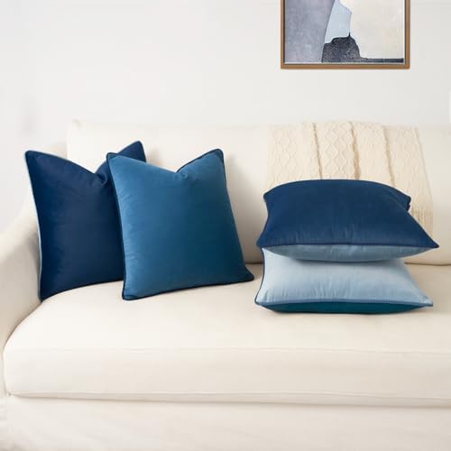 MONDAY MOOSE Decorative Throw Pillow Covers Cushion Cases, Set of 4 Soft Velvet Modern Double-Sided Designs, Mix and Match for Home Decor, Pillow Inserts Not Included (16x16 inch, Blue/Light Blue) - Image 5