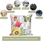 4 Pcs/Set Floral Pillow Covers Pink Yellow Flowers Green Leaves Butterflies Plants Geometric Vintage Throw Pillow Covers for Outdoor Home Couch Sofa Bedroom Farmhouse, 26"x26" - Image 7