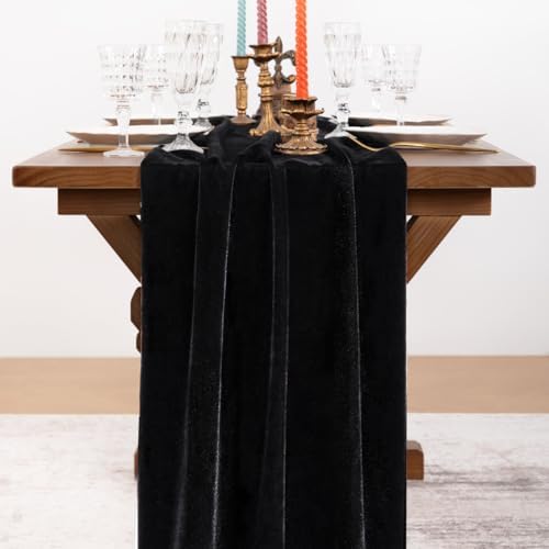 4 Pack Black Velvet Table Runner Cloth Fall Luxurious Wedding Party Decor - Image 2