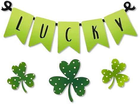 Roeda Brighten Your Life 14922g Lucky Word Banner and Shamrocks with Polka Dots Wreath Kit St. Patrick's Day Magnet Set of 4, 8.5" W x 3.4" H by Roeda