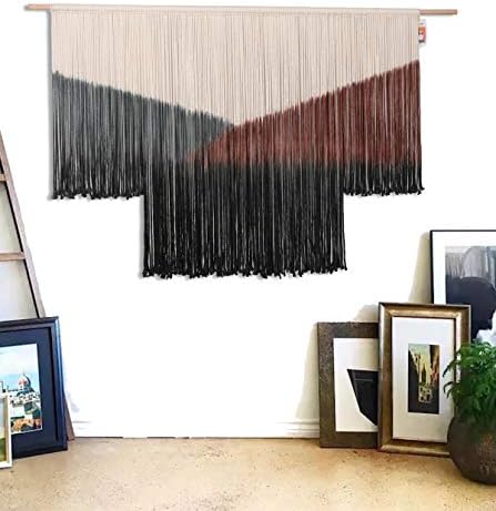 Macrame Wall Hanging Large Black Tie Dye Geometric Wall Art Yarn 57"W*35"L - Image 3