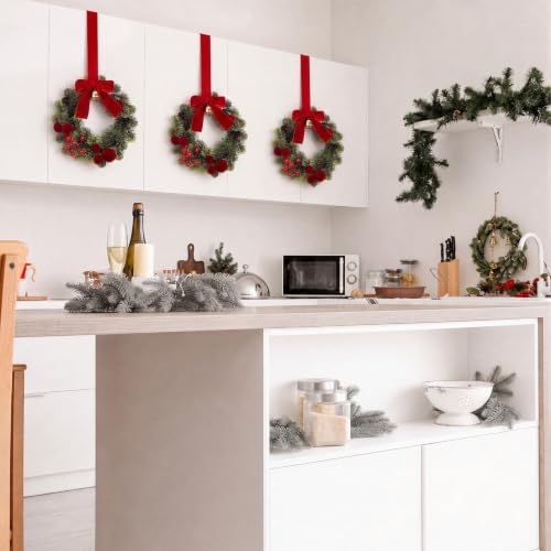 6 Pack Small Christmas Velvet Cabinets Wreaths with Ribbon Bell - Image 4