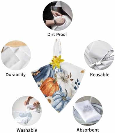 Fall Blue Pumpkins Cloth Napkins Set of 8 Reusable Dinner Napkins, Thanksgiving Cocktail Napkin, Orange Gray Botanical Washable Table Napkins for Wedding/Holiday Party/Baby Shower 20"x20" - Image 6