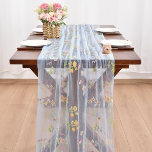 Butterfly Floral Table Runner Flowers Tea Garden Party Picnic Table Decor - Image 3