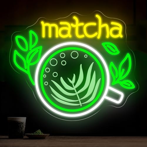 Matcha Neon Sign, Green Tea LED Wall Decor for Cafe, Tea Shop & Home Bar by mllusxg
