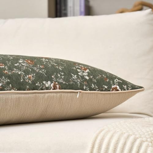 Spring Flower Lumbar Throw Pillow Cover 14x36 Inches Green Vintage Floral Pillow Cover Farmhouse Summer Cushion Cover Leaf Retro Pillowcase Home Decor for Sofa Living Room Couch - Image 3