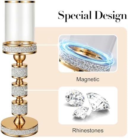 Hurricane Candle Holder, 15.9" Tall Metal Candle Stand, Glass Pillar Holder - Image 6