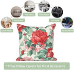 Red Rose Throw Pillow Cover 22''x22'' Set of 4, Spring Colorful Flowers Cushion Cover Rustic Blooming Floral Pillowcase for Couch Sofa Home Bedroom Farmhouse Livingroom Patio Car Outdoor - Image 7