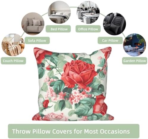 Red Rose Throw Pillow Cover 22''x22'' Set of 4, Spring Colorful Flowers Cushion Cover Rustic Blooming Floral Pillowcase for Couch Sofa Home Bedroom Farmhouse Livingroom Patio Car Outdoor - Image 7