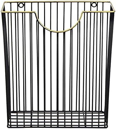 MyGift Art Deco Black Metal Wall Magazine Rack Mail Holder Brass Trim - Image 6