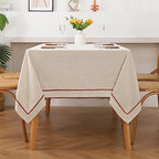 Linen World Hemstitch Linen Tablecloth,100% Natural French Flax,60x108Inch Handcrafted Natural-Rust Linen Table Cloth,Tabletop Decoration,Table Cloths for Kitchen,Dining,Daily Use - Image 3