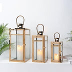 TRIROCKS Set of 3 Stainless Steel Candle Lantern 19/15/12'' High Metal Candle Holder with Tempered Glass Panels Perfect for Home Decor Living Room Parties Events Tabletop Indoors Outdoors (Rose Gold) - Image 3