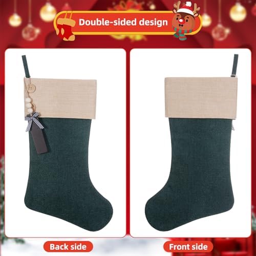 19.5" Personalized Burlap Christmas Stockings, Flaxen Green, 12Pcs - Image 4