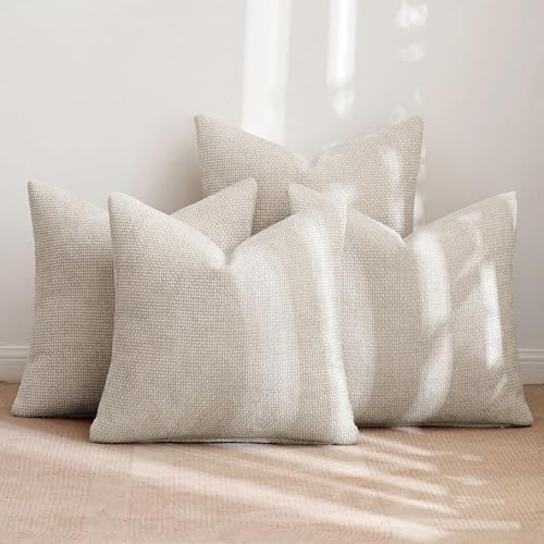 MIULEE Soft Decorative Chenille Euro Pillow Covers Cream 22x22 Pack of 4 - Image 3