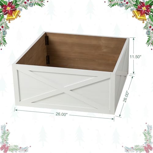 Glitzhome Christmas Tree Collar, Farmhouse Rustic 26" L Washed White Wooden Tree Collar Tree Base Cover Christmas Tree Skirt Collar for 9ft Tree - Image 3