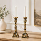 Antique Gold Candle Holders Set of 2, Iron Taper Stands - Image 5