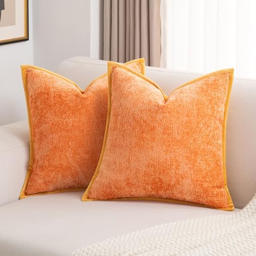 FUTEI Pack of 2 Chenille Soft Throw Pillow Covers 24x24 Inch, Orange by FUTEI