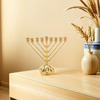 Chanukah Menorah Candle Holder with 9 Branches, Zinc Alloy Modern Candle Stick Holder for Hanukkah Decor, Elegant Gold-Tone Table Decoration for Home and Family Gatherings - Image 7