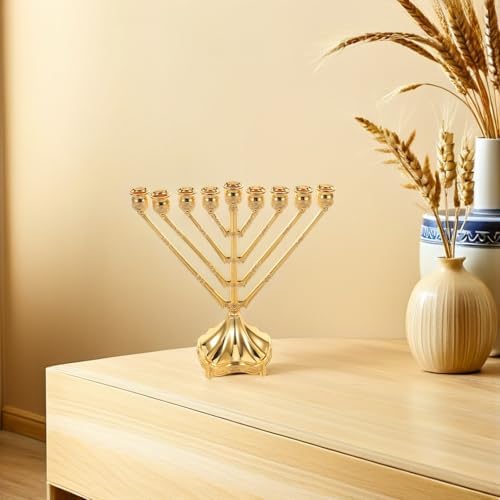 Simple Menorah 9 Branches Zinc Alloy Candle Holder Xmas Decor - Image 7