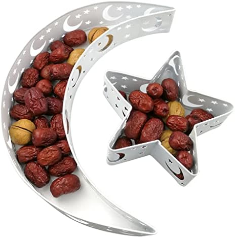 Moon Star Dinner Plate Tray Fruit Plate Ramadan Decoration, Eid Mubarak Moon Star Serving Tray Tableware Dessert Food Storage Container for Islam Muslim Party Festival Table Decor - Image 3