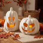 Tioncy Halloween Decor Terracotta Jack O Lantern Pumpkin Decor,Beige by Tioncy