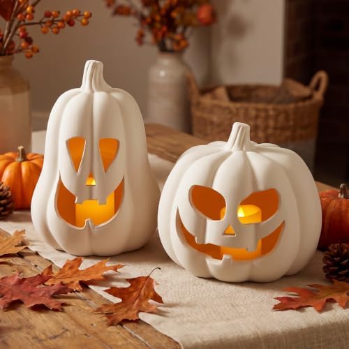 Tioncy Halloween Decor Terracotta Jack O Lantern Pumpkin Decor,Beige by Tioncy