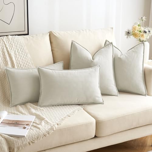 MIULEE Pack of 2 Cream White Euro Shams Chenille Pillow Covers 22x22 Inch - Image 4
