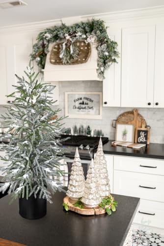 3FT Snow Flocked Artificial Norfolk Pine Tree in Pot, Real Touch Artificial Topiary Tree Small Faux Tabletop Christmas Tree for Front Porch Kitchen Home Indoor Outdoor Decor - Image 7