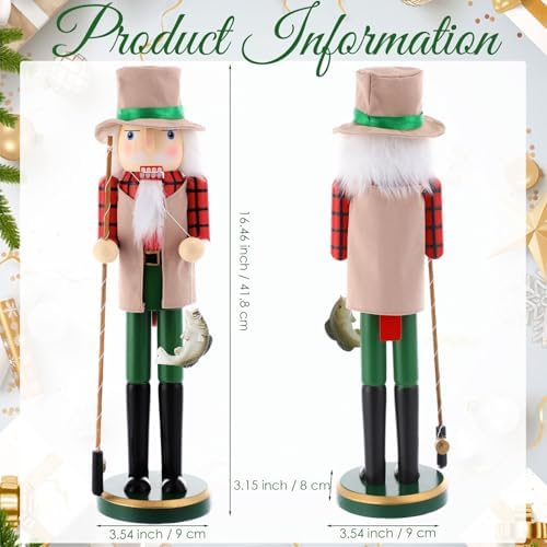 Blosssound 15" Christmas Fisherman Nutcracker Decor Wooden Fishing Figurine - Image 2