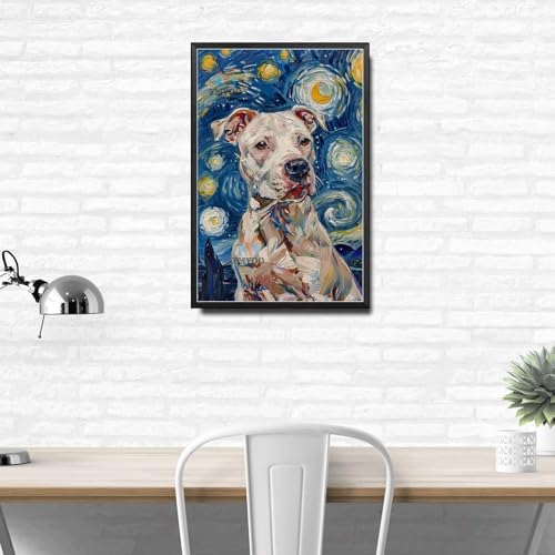 Metal Sign Vintage Tin Sign Pitbull Starry Night Pitbull Spirited Pitbull in Night for Home Urban Spaces and Seasonal Celebrations Corrosion Resistant Aluminum 12×16 Inches with Metal Frame - Image 3