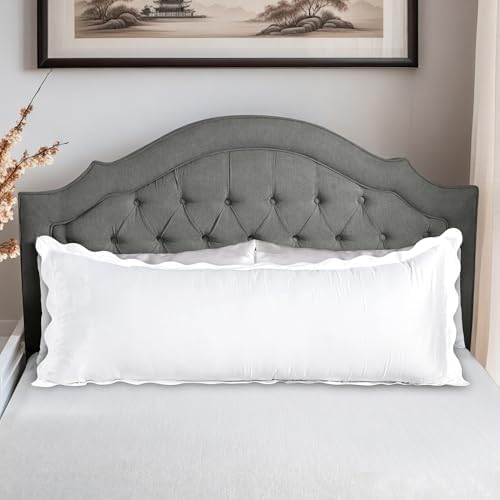 Ridhi White with White Scalloped 100% Cotton Throw Pillow Covers 20x54 Inch - Image 2