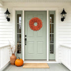 20" Orange Fall Wreath for Front Door, Artificial Mums Autumn Wreath - Image 5