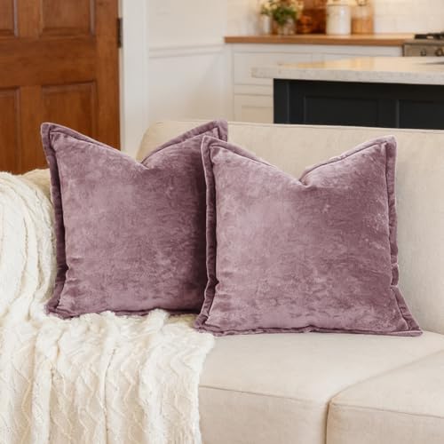 Luxurious Velvet Euro Shams Decorative Throw Pillow Covers 26x26 Set of 2 Solid Square Euro Pillow Shams for Sofa Couch Bedroom, Mauve - Image 2